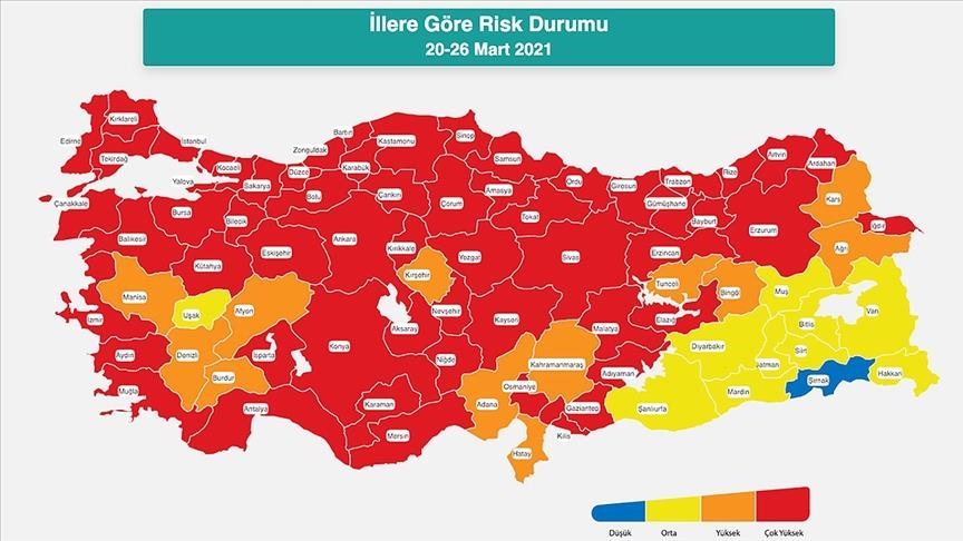 تركيا.. خريطة “محدثة” لكورونا حسب درجة الخطورة