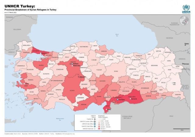 الأمم المتحدة تنشر خريطة جديدة لتوزّع السوريين في الولايات التركية